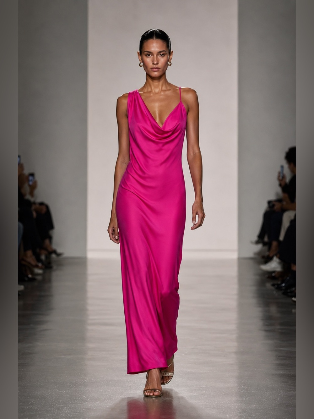 Zara Fuchsia Cowl-Neck Maxi Slip Dress